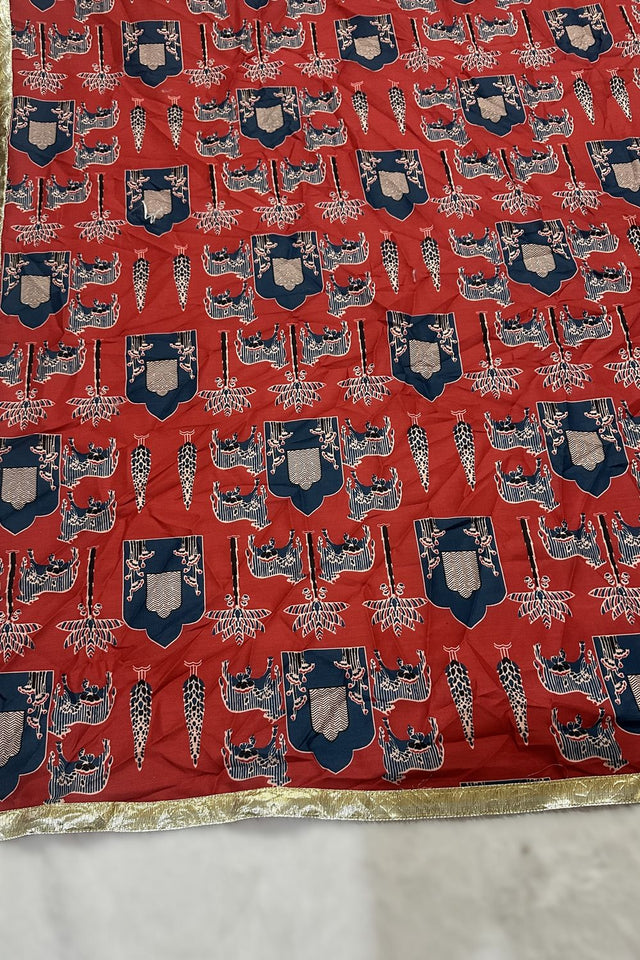 Red Printed Cotton Dupatta (ACA9524)