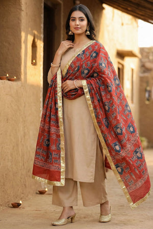 Red Printed Cotton Dupatta (ACA9524)