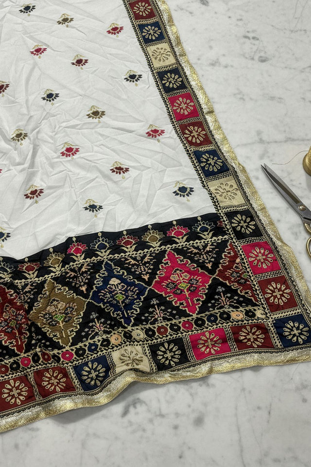 White Printed Cotton Dupatta (ACA9525)