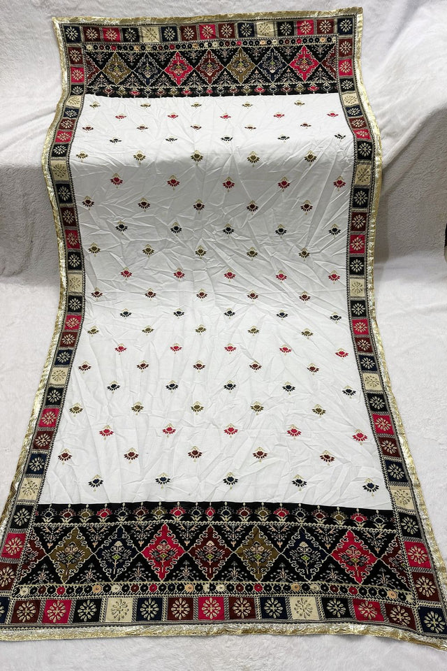 White Printed Cotton Dupatta (ACA9525)