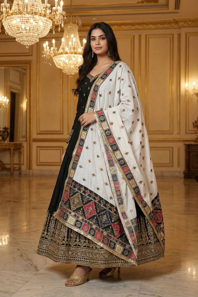 White Printed Cotton Dupatta (ACA9525)