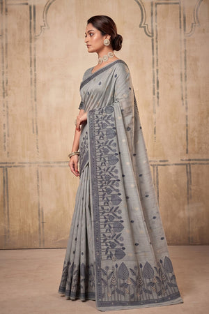 Grey Woven Cotton Saree (ACA9526)