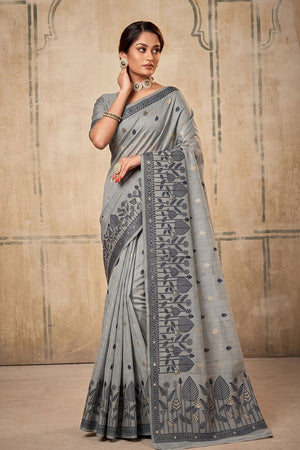 Grey Woven Cotton Saree (ACA9526)