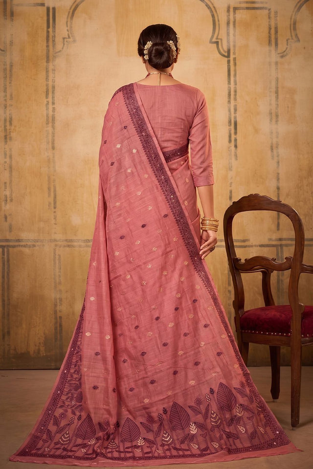 Pink Woven Cotton Saree (ACA9528)