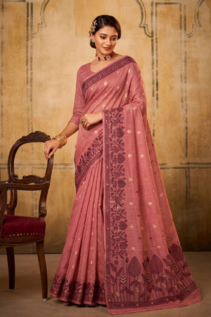 Pink Woven Cotton Saree (ACA9528)