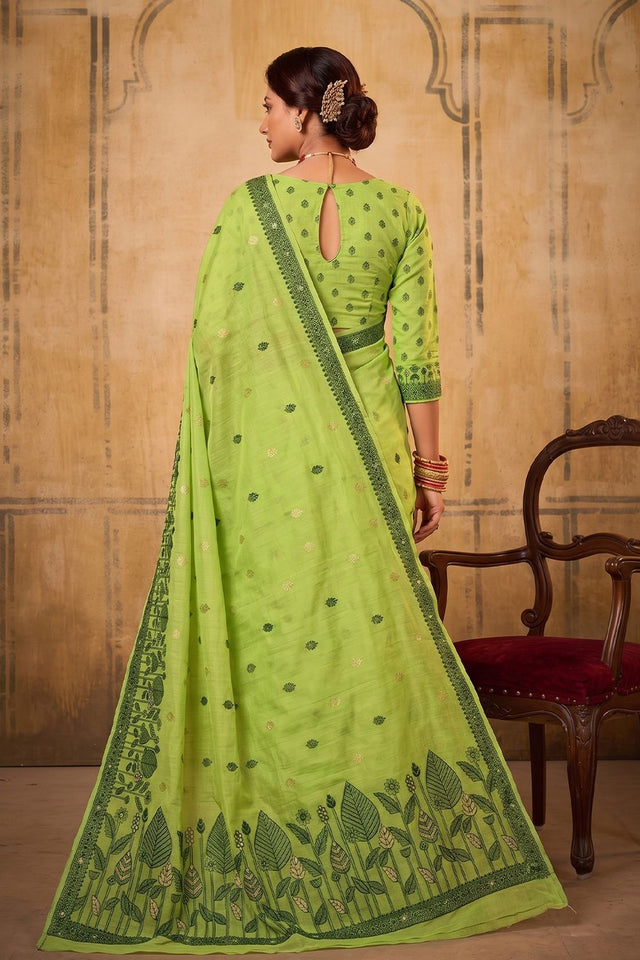 Green Woven Cotton Saree (ACA9529)