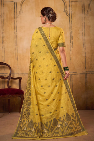 Yellow Woven Cotton Saree (ACA9530)