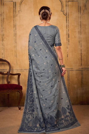 Dark Grey Woven Cotton Saree (ACA9531)