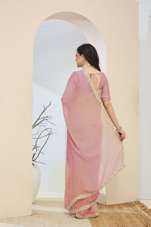 Pink Solid with Lace Work Silk Blend Ready to Wear Saree (ACA9535)