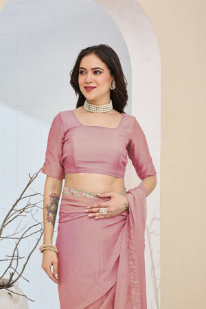 Pink Solid with Lace Work Silk Blend Ready to Wear Saree (ACA9535)
