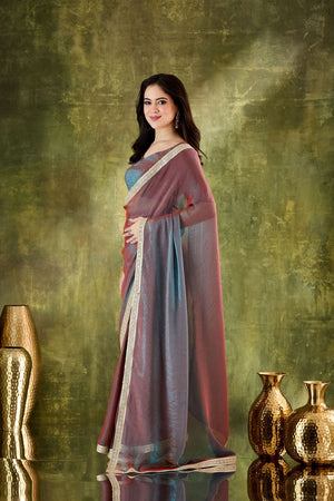 Red Solid with Lace Work Silk Blend Ready to Wear Saree (ACA9539)