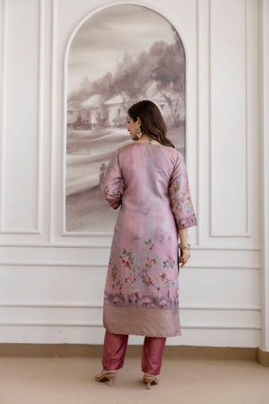 Pink Embroidered Viscose Kurti Pant Set (ACA9545)