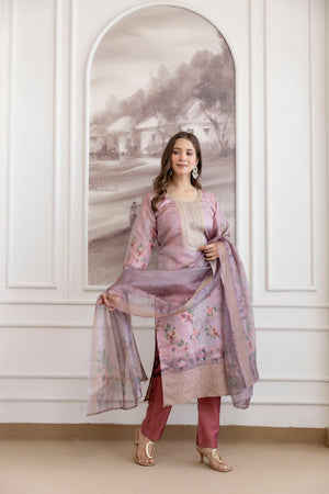 Pink Embroidered Viscose Kurti Pant Set (ACA9545)