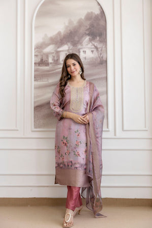 Pink Embroidered Viscose Kurti Pant Set (ACA9545)