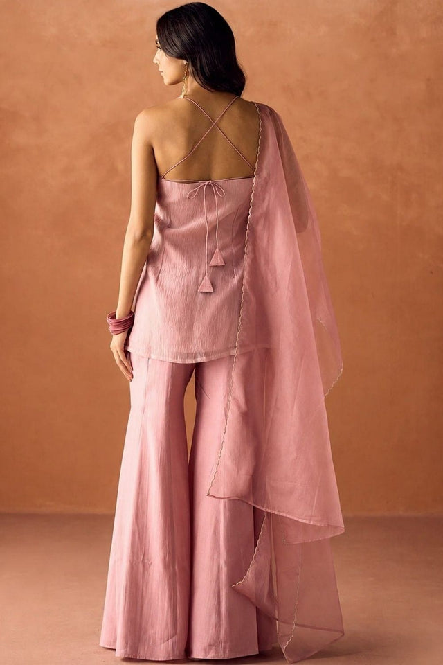 Pink Embroidered Organza Sharara Suit (ACA9546)