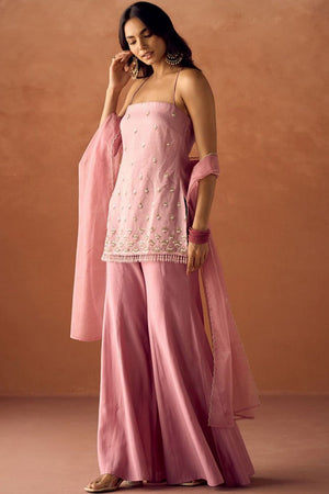 Pink Embroidered Organza Sharara Suit (ACA9546)