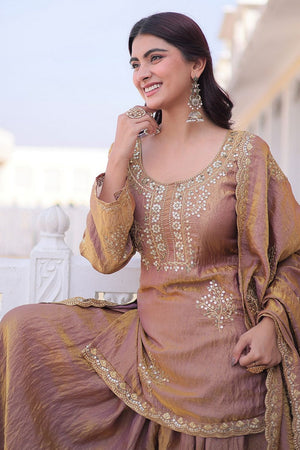 Peach Sequin with Embroidered Organza Sharara Suit (ACA9551)