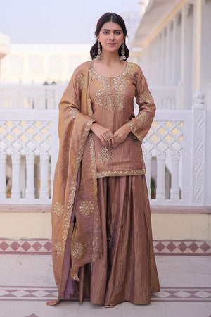 Peach Sequin with Embroidered Organza Sharara Suit (ACA9551)