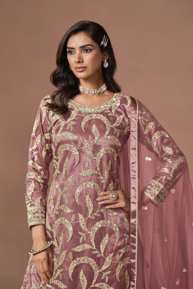 Pink Embroidered Net Lehenga (ACA9566)