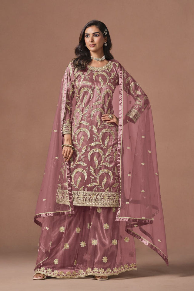 Pink Embroidered Net Lehenga (ACA9566)