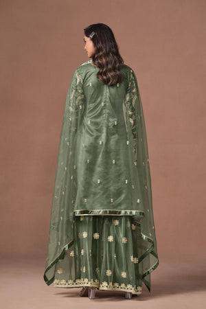 Green Embroidered Net Lehenga (ACA9567)