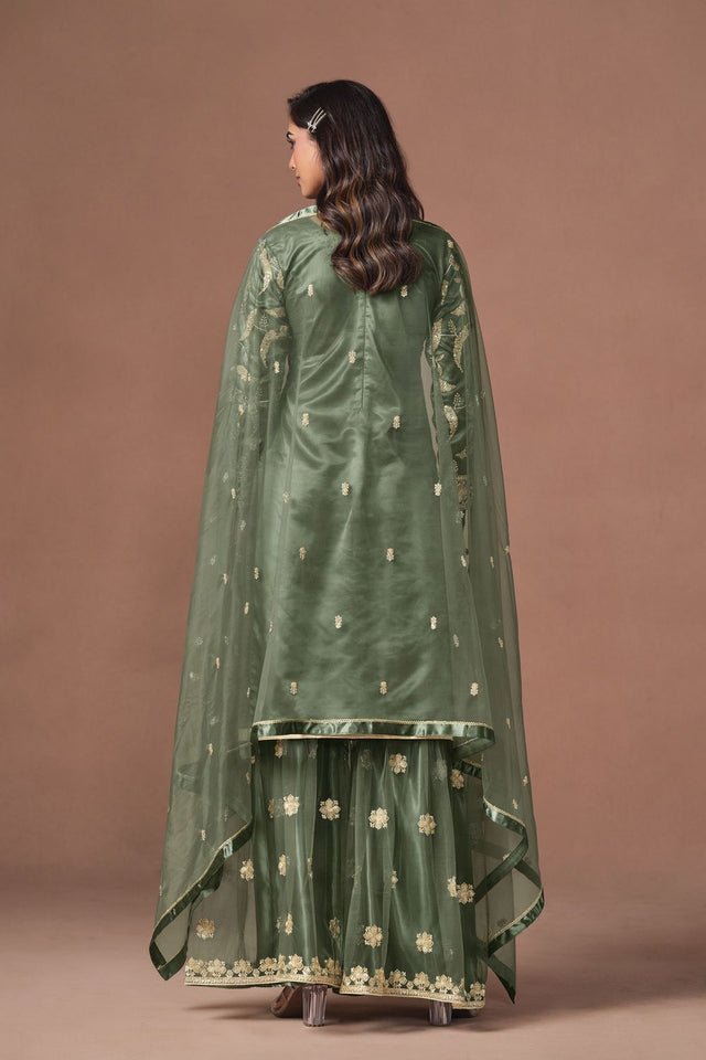Green Embroidered Net Lehenga (ACA9567)