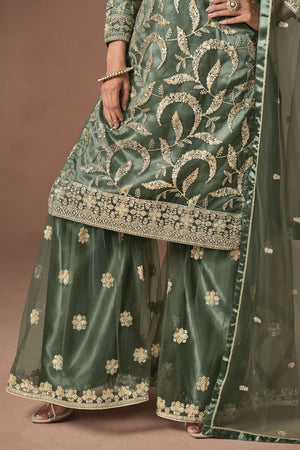 Green Embroidered Net Lehenga (ACA9567)