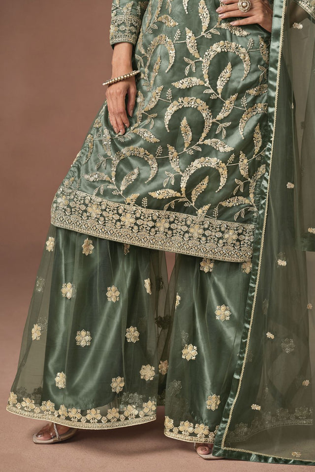Green Embroidered Net Lehenga (ACA9567)