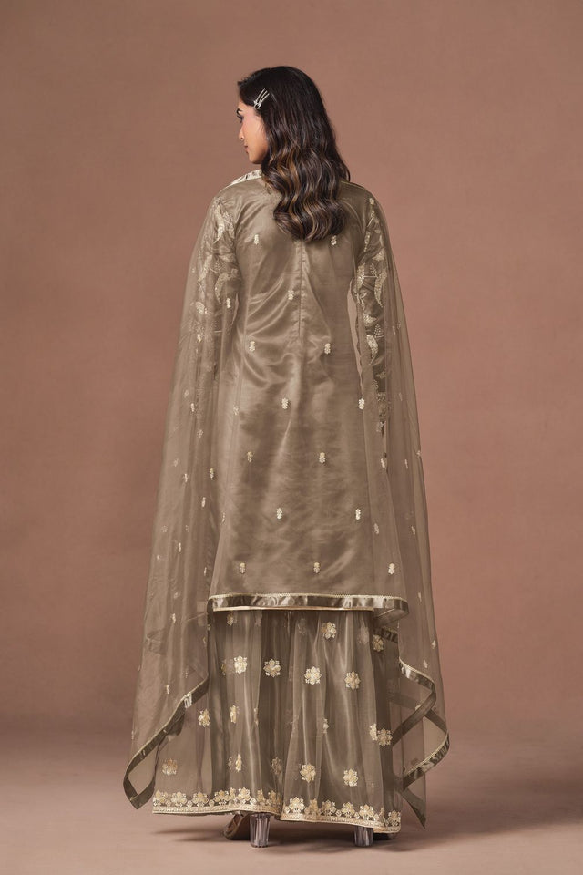 Grey Embroidered Net Lehenga (ACA9568)