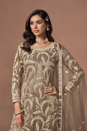 Grey Embroidered Net Lehenga (ACA9568)