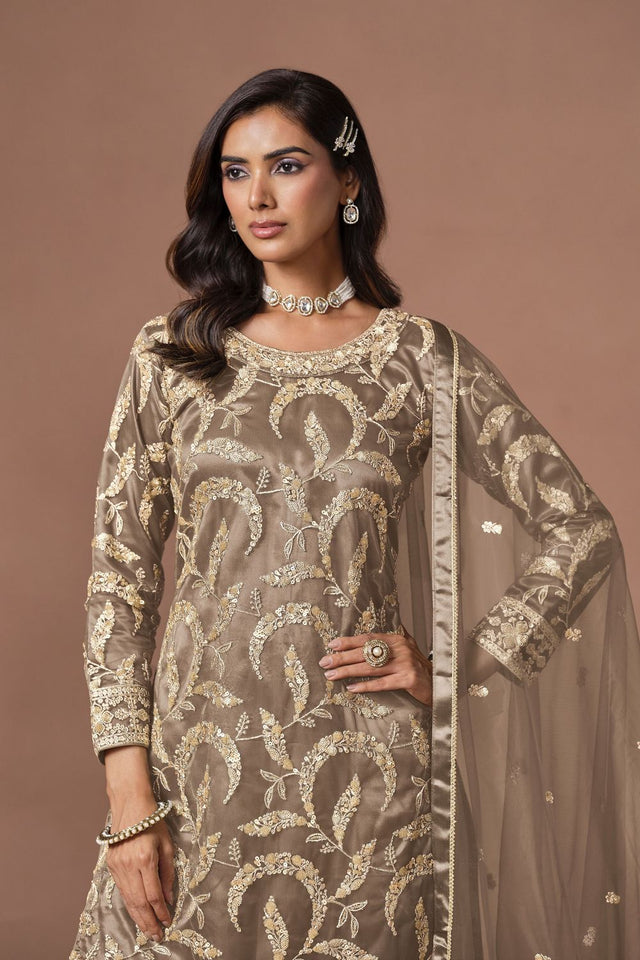 Grey Embroidered Net Lehenga (ACA9568)