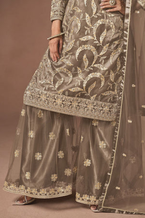 Grey Embroidered Net Lehenga (ACA9568)