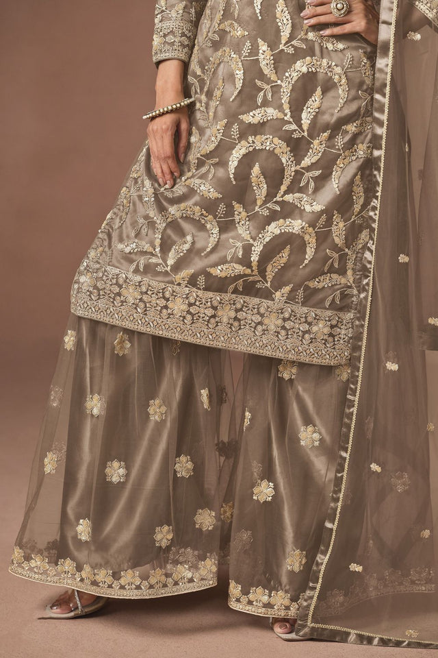 Grey Embroidered Net Lehenga (ACA9568)