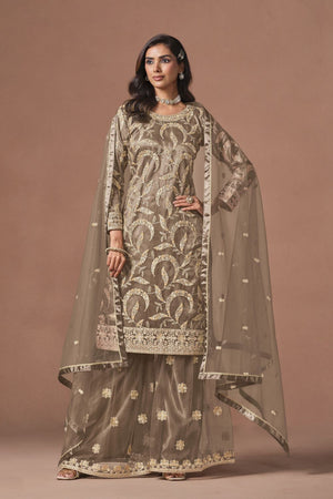 Grey Embroidered Net Lehenga (ACA9568)