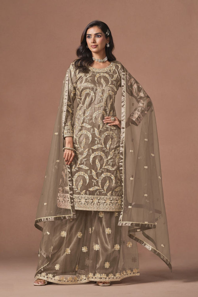 Grey Embroidered Net Lehenga (ACA9568)