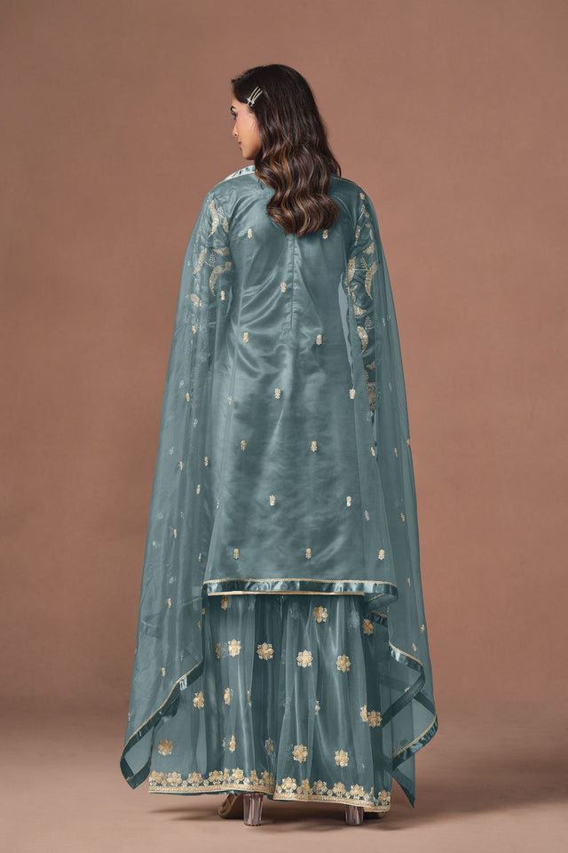 Blue Embroidered Net Lehenga (ACA9569)