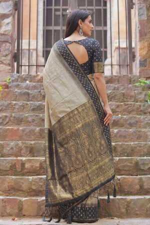 Cream Woven Cotton Saree (ACA9570)