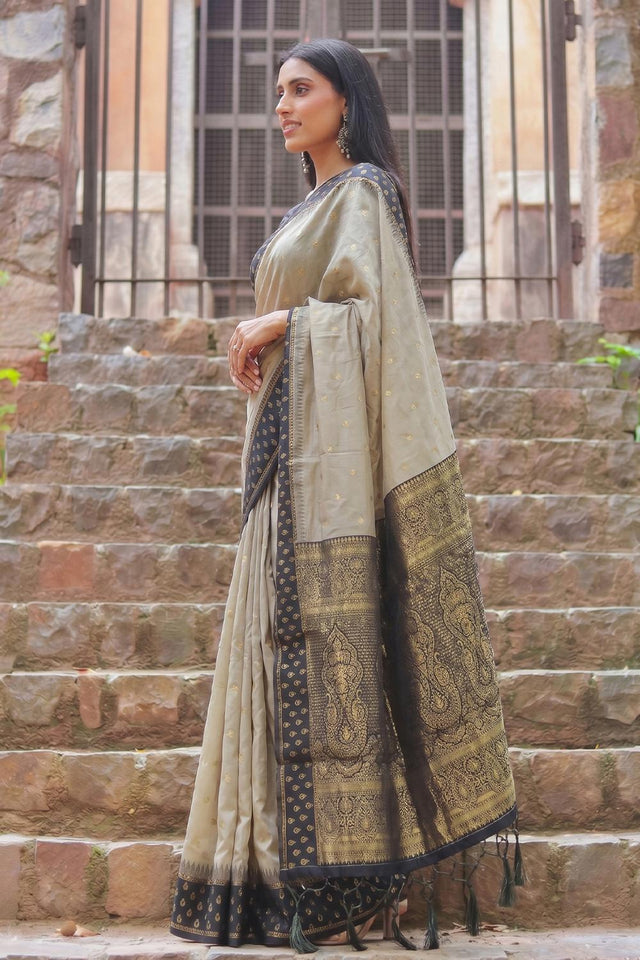 Cream Woven Cotton Saree (ACA9570)