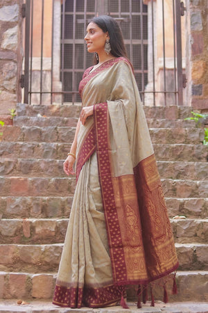 Brown Woven Cotton Saree (ACA9575)