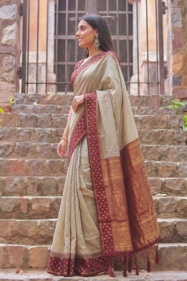 Brown Woven Cotton Saree (ACA9575)