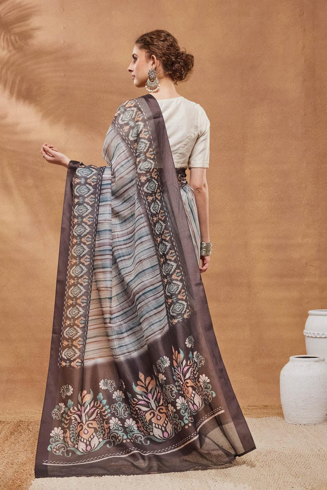 Multi Color Printed Silk Blend Ready to Wear Saree (ACA9577)