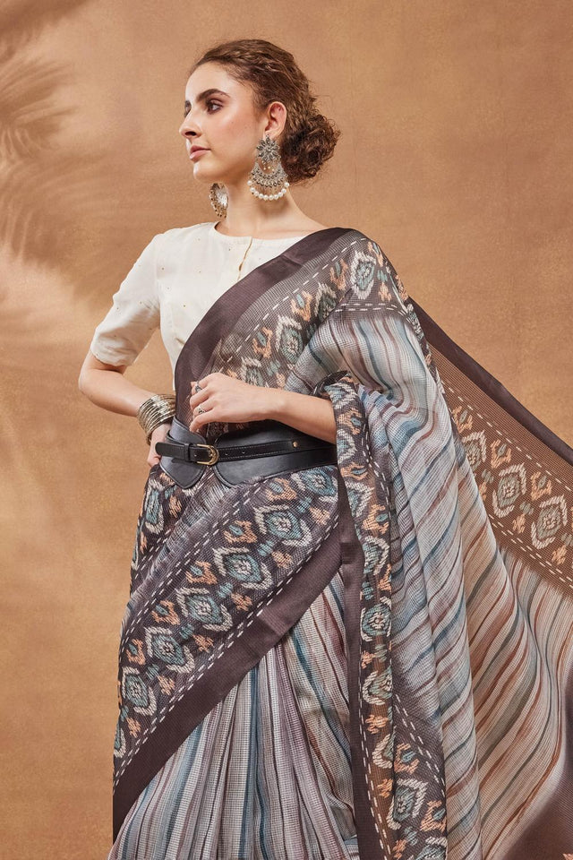 Multi Color Printed Silk Blend Ready to Wear Saree (ACA9577)