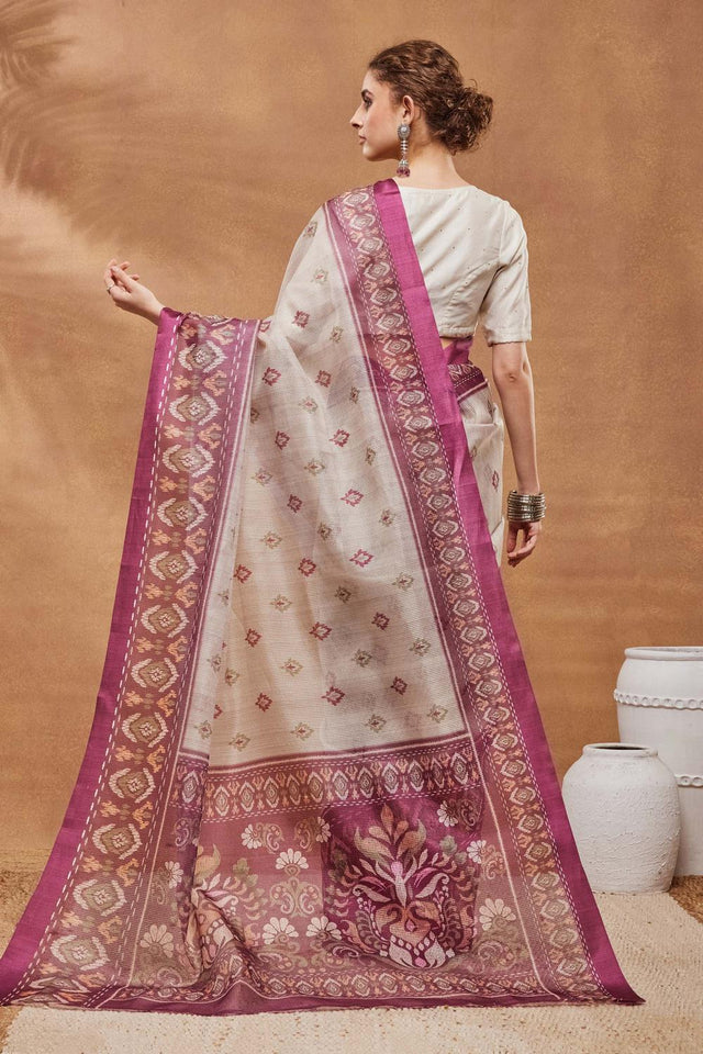 Pink Printed Silk Blend Ready to Wear Saree (ACA9578)