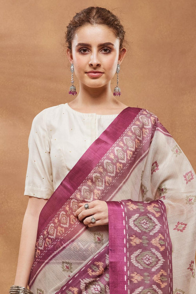 Pink Printed Silk Blend Ready to Wear Saree (ACA9578)