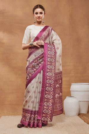 Pink Printed Silk Blend Ready to Wear Saree (ACA9578)