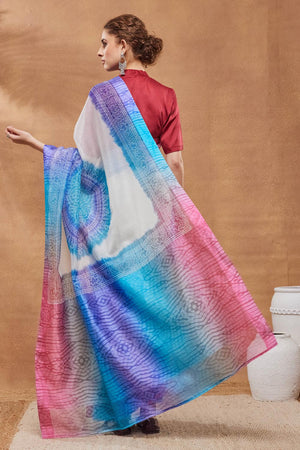 Blue Printed Silk Blend Ready to Wear Saree (ACA9579)