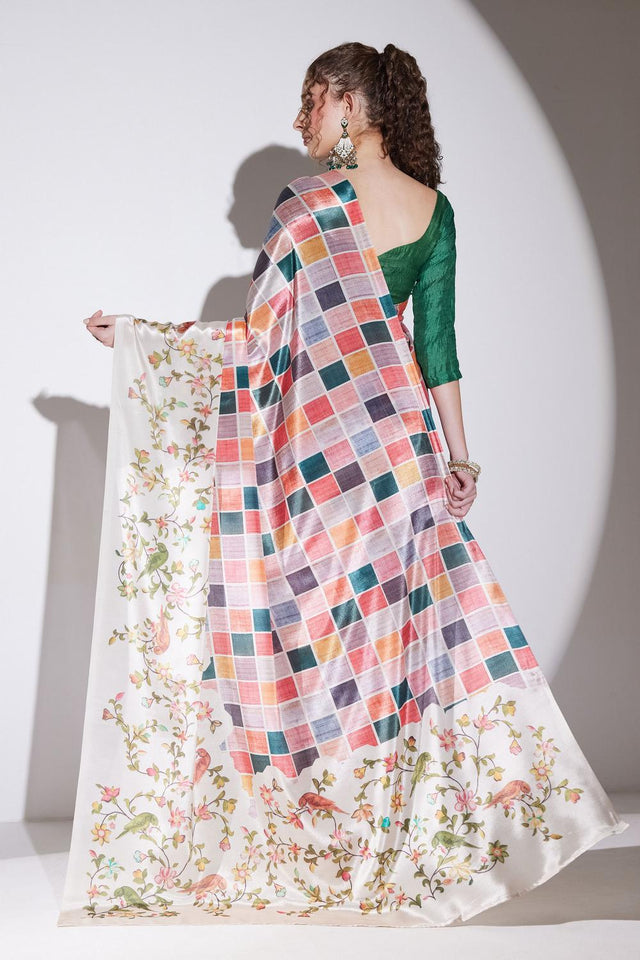 Multi Color Printed Silk Blend Ready to Wear Saree (ACA9580)