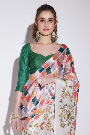 Multi Color Printed Silk Blend Ready to Wear Saree (ACA9580)