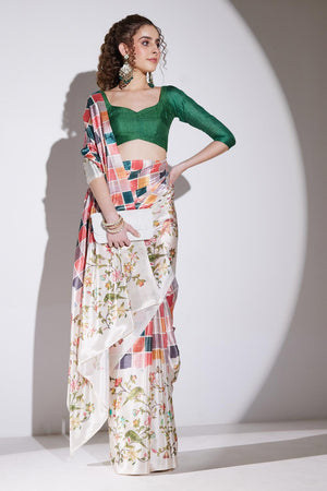 Multi Color Printed Silk Blend Ready to Wear Saree (ACA9580)