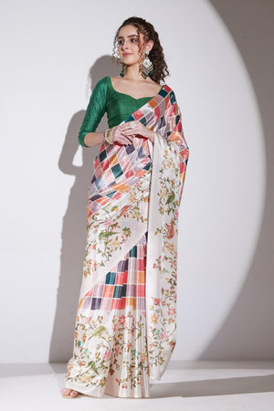 Multi Color Printed Silk Blend Ready to Wear Saree (ACA9580)